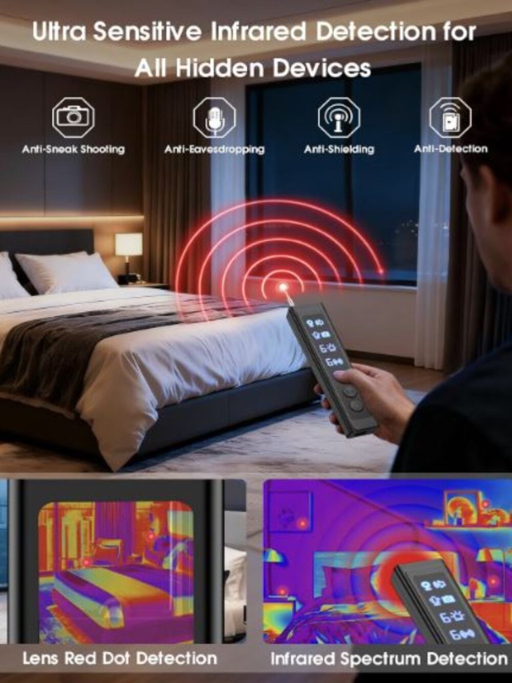 Hidden Spy Camera Bug Devices & WiFi Detector AI Scanner Hotel Bathroom Car Home